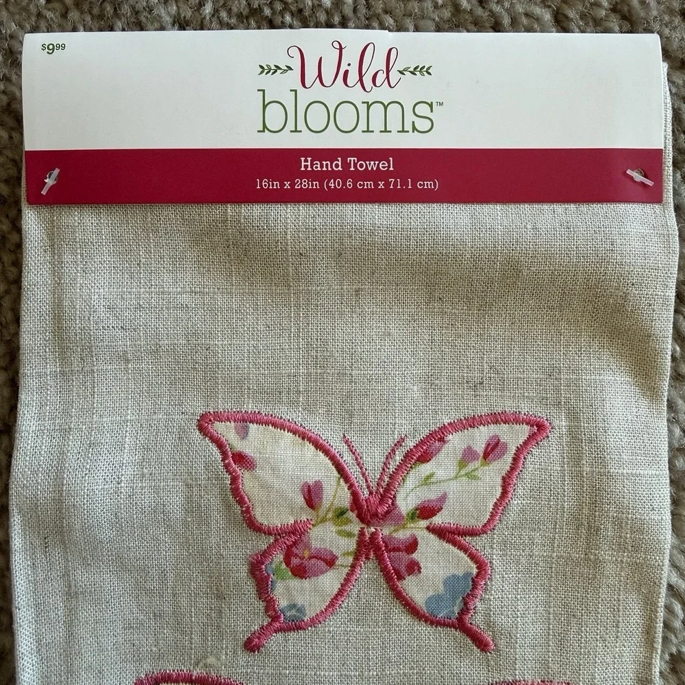 Jo-Ann Stores Wild Blooms Butterfly Embroidered Fabric Hand Towel 16x28 New 2016